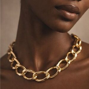 Vintage Gold Tone Oversized Oval Link Chain Necklace 1980s Statement 16 Inch